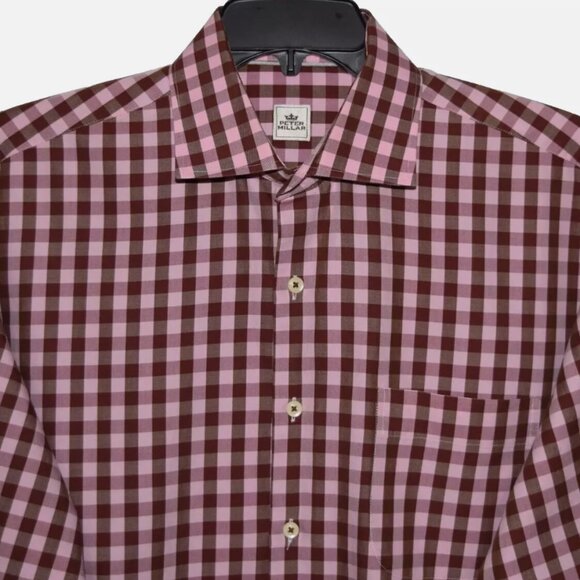 PETER MILLAR Pink Check Long Sleeve Button Down Cotton Shirt Size L - Picture 3 of 8